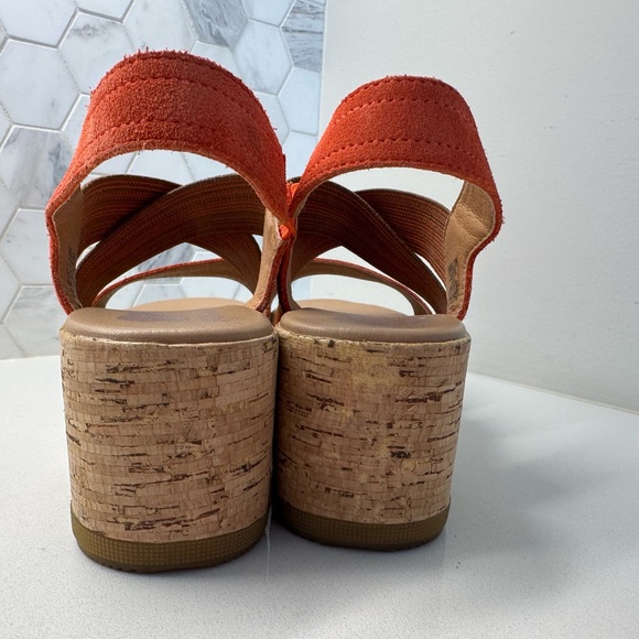SOREL CAMERON Signal Red Platform Slingback Strap Wedge Sandals Size 7.5 . B4 - Picture 6 of 10